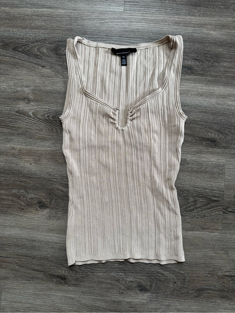 WHBM Beige Champagne Ribbed Tank Sleeveless Vest Silver Ring Stretch XS